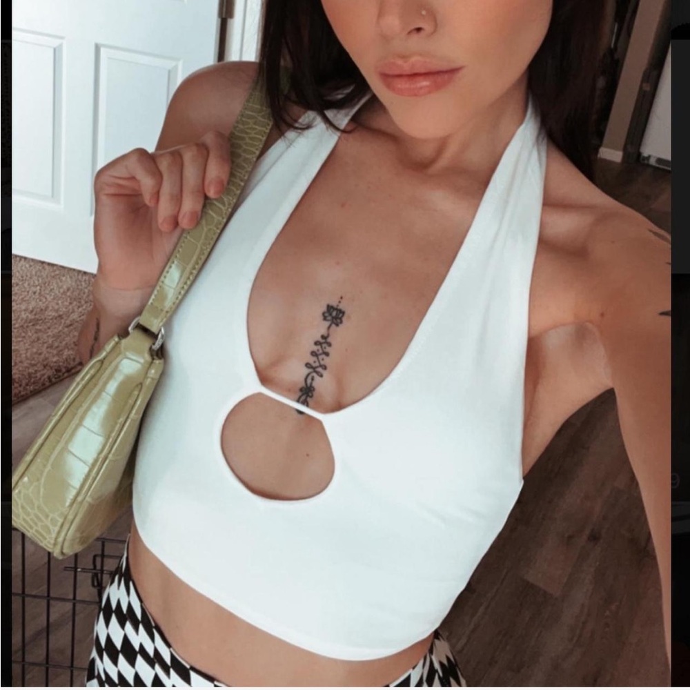 Beginning Boutique White Halter Cutout Crop Top